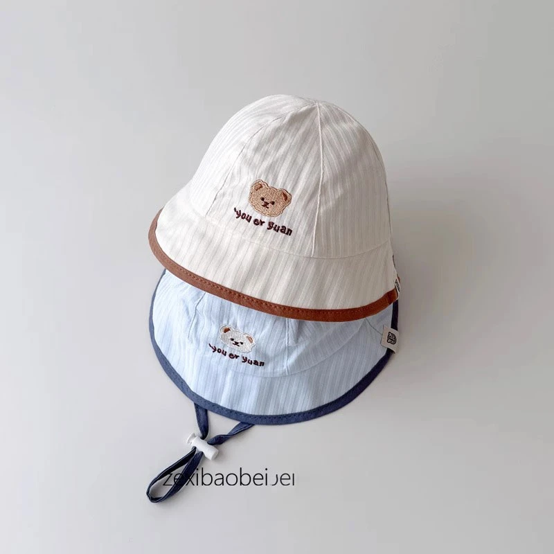 婴儿帽子春秋款渔夫帽可爱超萌小熊宝宝遮阳帽男女宝盆帽2024新款