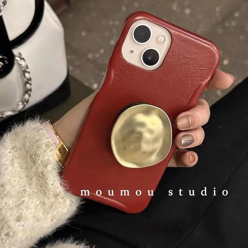 高级新年金属支架复古适用苹果11iphone13手机壳12promax皮壳14