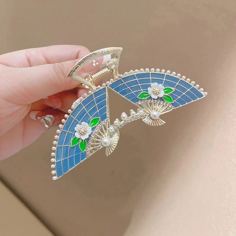 古典古风蓝色优雅大号抓夹复古网红超仙素款气质百搭汉服盘头发夹