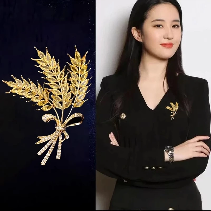 合金仿水晶胸针 轻奢小香风麦穗胸针女 高档西装大衣外套百搭配饰