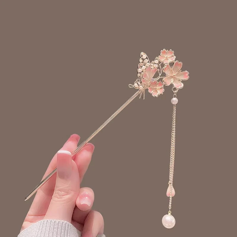 简约现代新中式梅花盘发簪古典汉服超仙流苏日常百搭甜美少女发钗