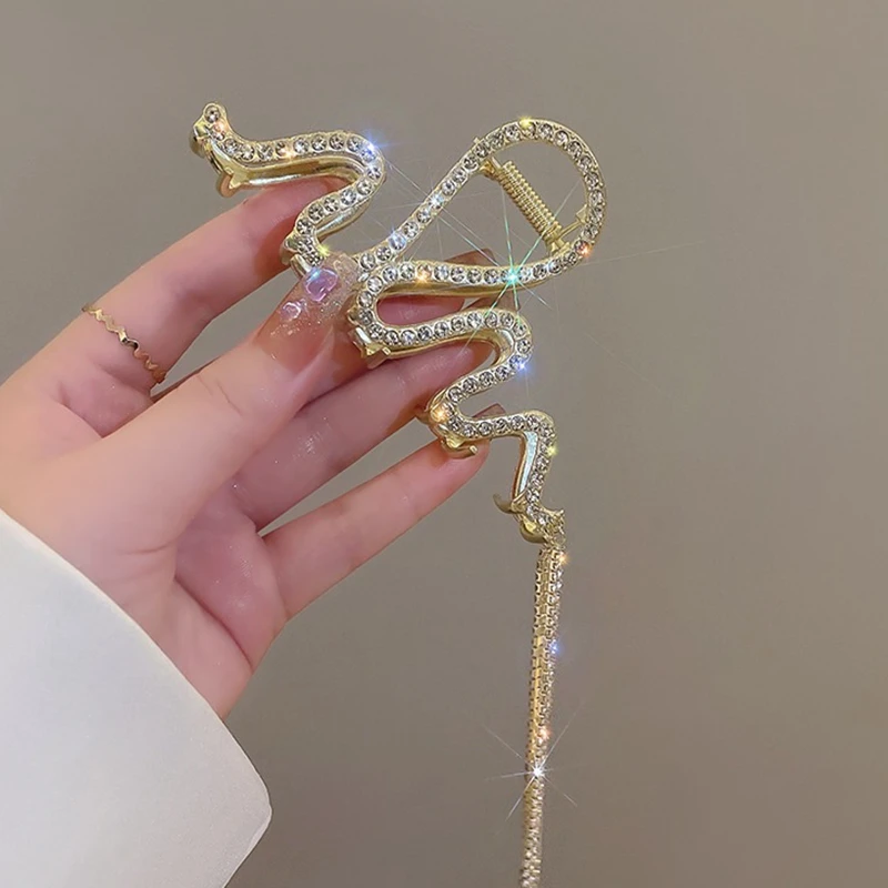 小众素款流苏链条大号抓夹简约优雅时尚个性发量多后脑勺盘发夹子