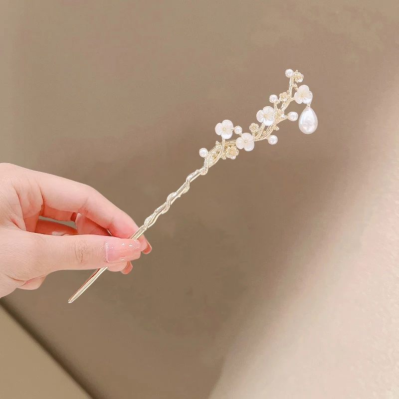 夏季新中式精致山茶花发簪古风现代步摇流苏仙气少女可爱盘头发钗