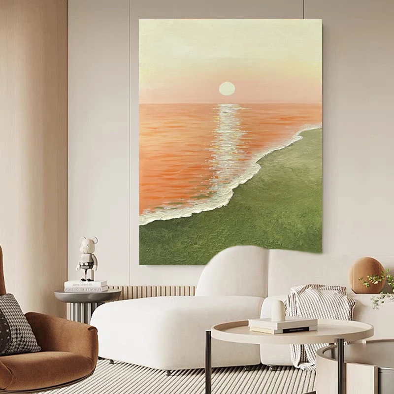 《日出时分》奶油风现代抽象装饰画日出海浪肌理画艺术挂画
