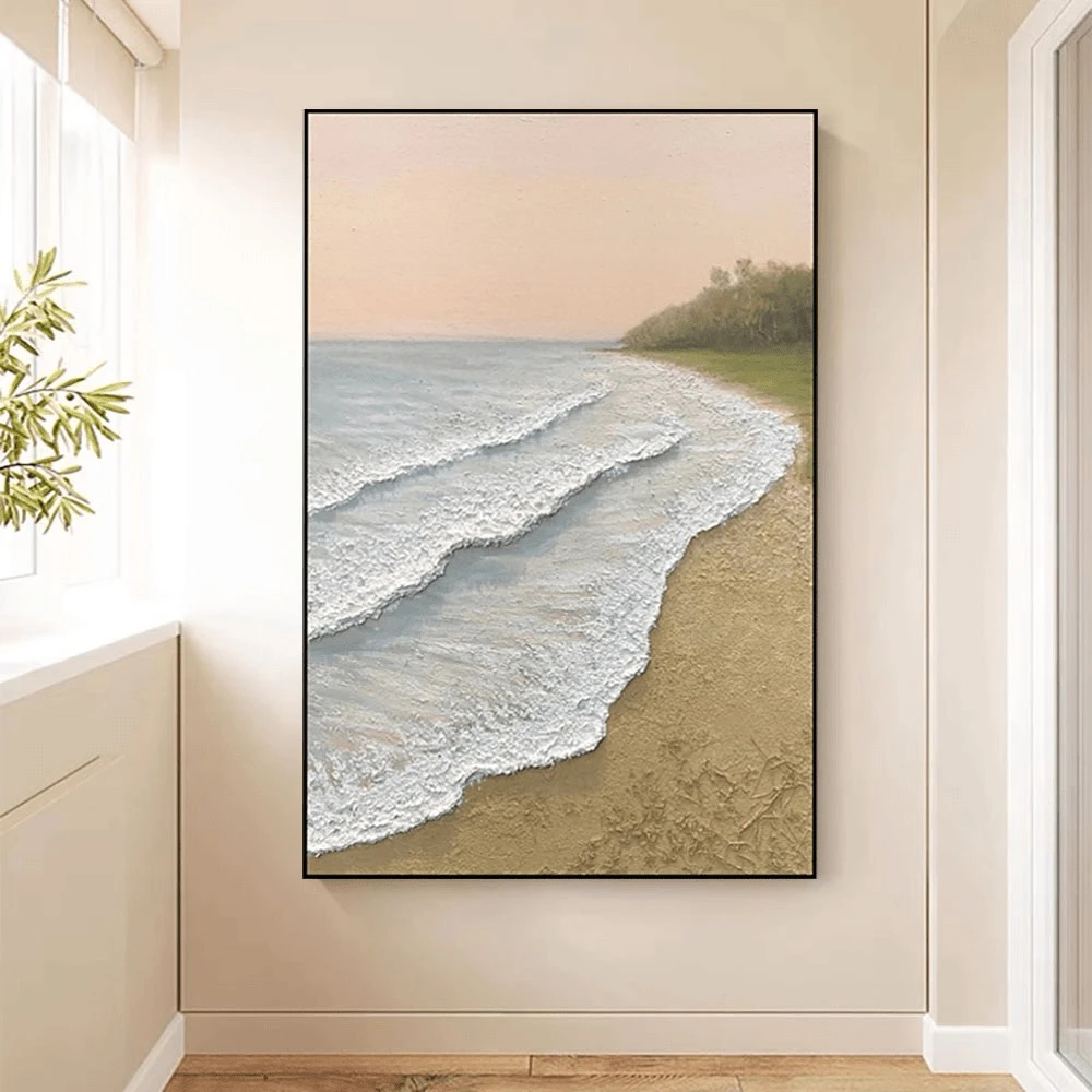 《晨曦》奶油风简约抽象装饰画海浪肌理画艺术挂画