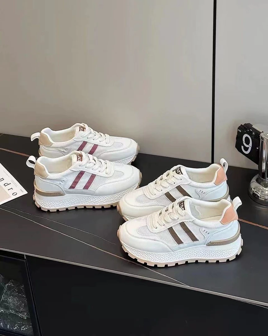 2025春季新款潮流女鞋跑鞋厚底白鞋系带时尚运动鞋阿甘鞋百搭软底