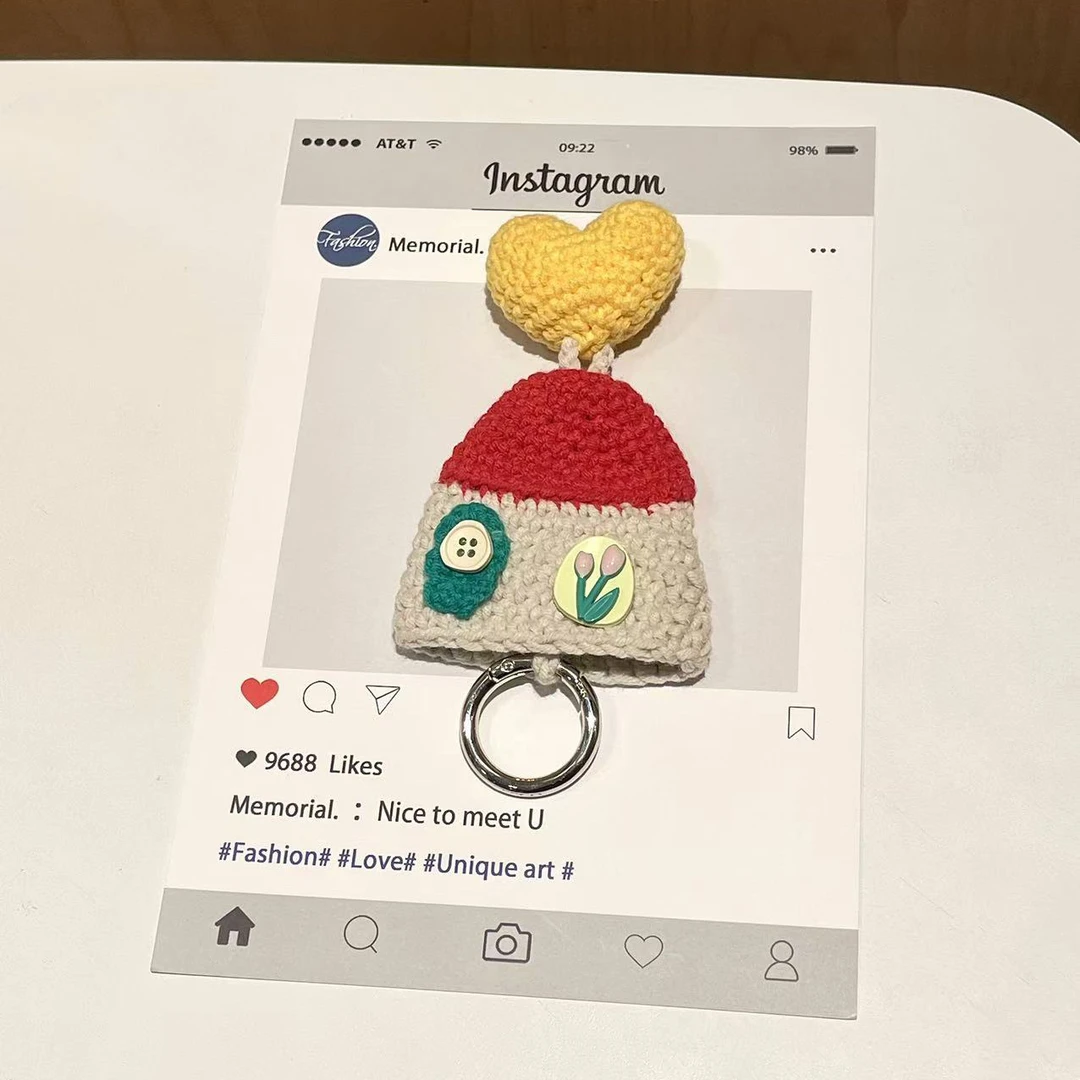 新品爱心小房子钩织钥匙包门禁卡包钥匙扣创意礼物纯手工成品