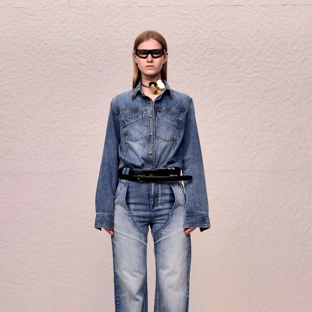 有尾YOUWEI2024新款西部鸢尾花衬衣长袖翻领牛仔衬衫Y1624311