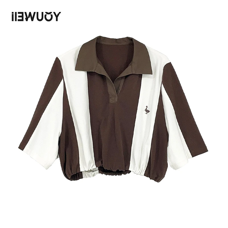 有尾YOUWEI短袖Polo衫两色拼接女时尚休闲条纹宽松百搭Y1323301