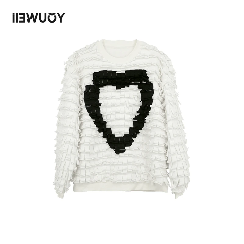 有尾YOUWEI针织重工剪花卫衣 长袖黑白圆领设计师毛衣Y1723203