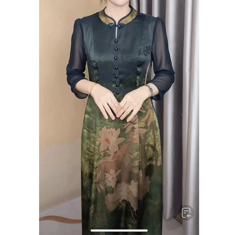 律动莫兰迪夏季新款女士高档连衣裙妈妈时尚优雅气质遮肉显瘦裙子