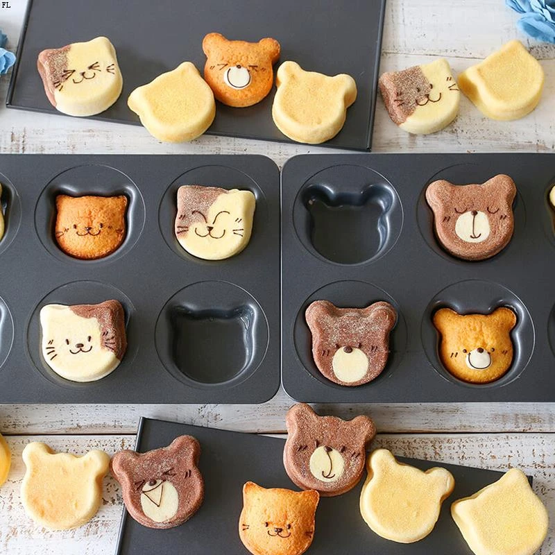 【元气面包少女专属】熊形玛芬带盖6连松饼低糖汉堡月饼蛋糕烤盘