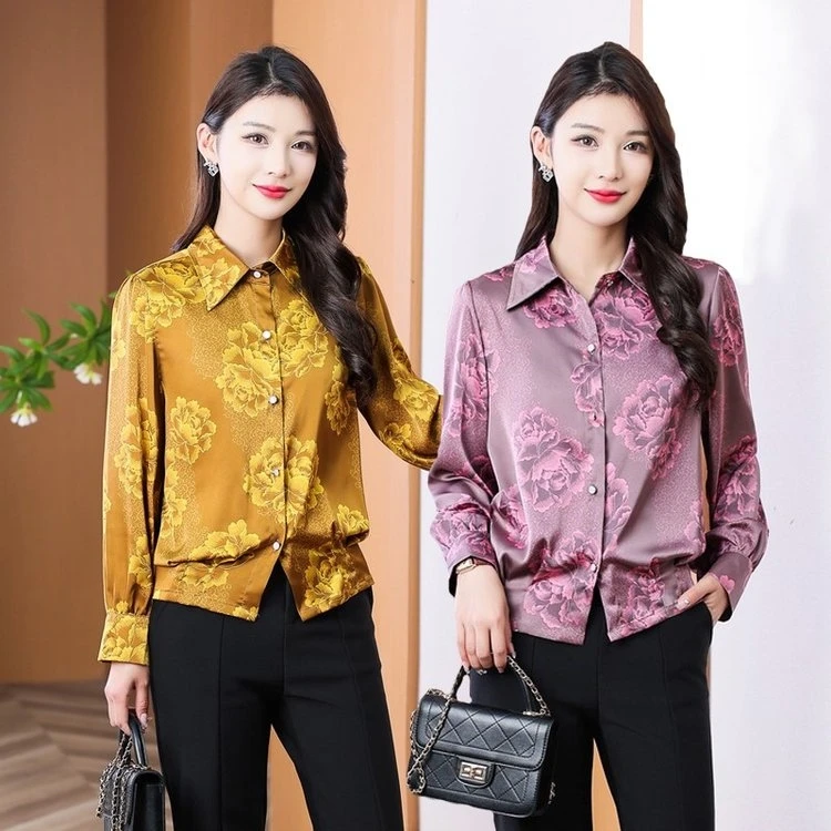 高档洋气长袖衬衫女2024春秋季新款气质显瘦衬衣流行百搭印花上衣
