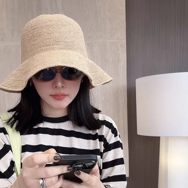 经典百搭咖色特细手工钩针草帽日韩出游防晒遮阳渔夫帽可折叠盆帽