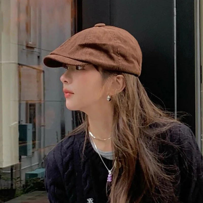 棕色贝雷帽女韩版大头围日系复古前进帽男士秋冬季鸭舌帽子画家帽