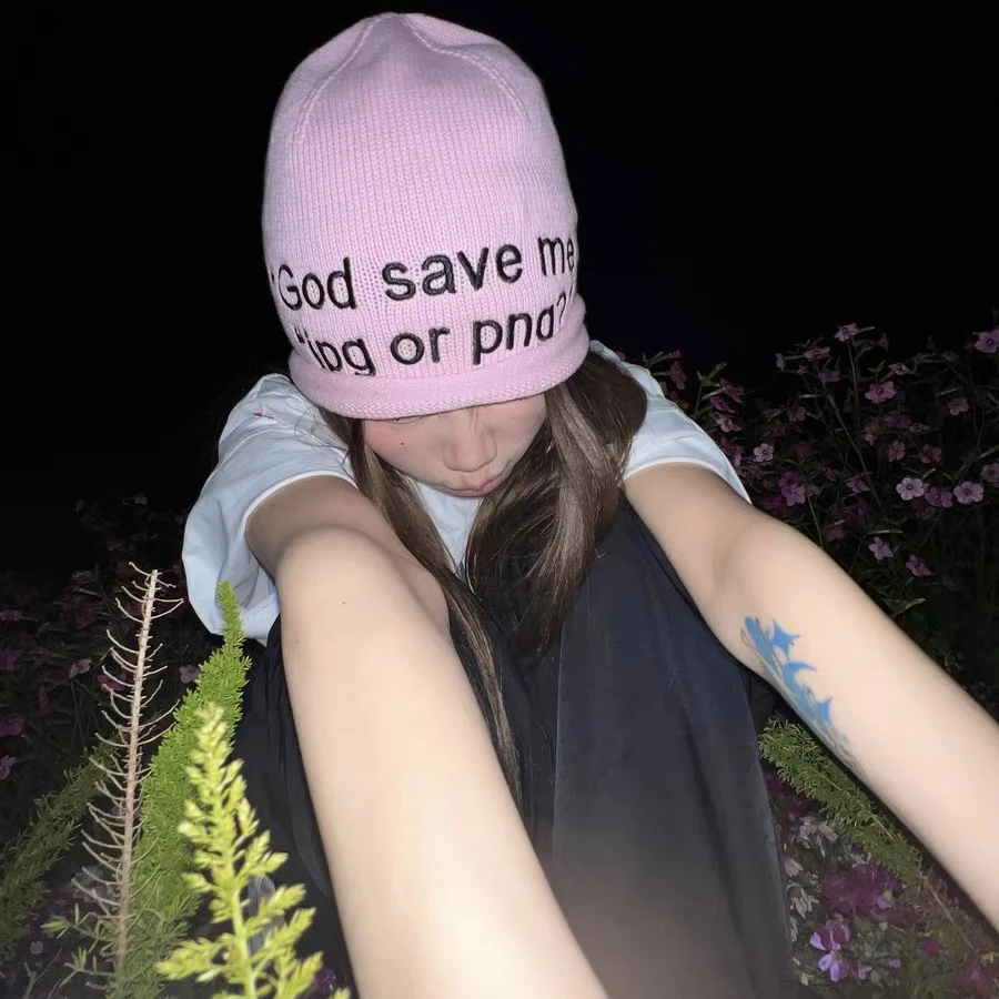 春夏圆顶God save me刺绣针织包头帽女街头嘻哈毛线帽堆堆帽秋款
