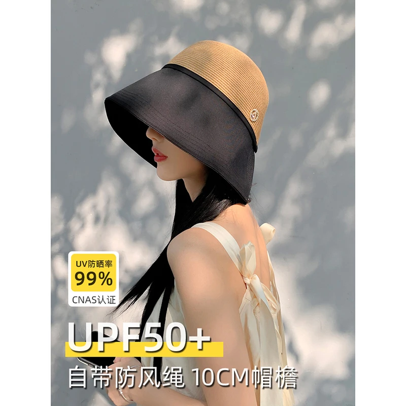 大檐水桶帽子女夏季遮脸防晒渔夫出游遮阳草帽防紫外线夏天户外