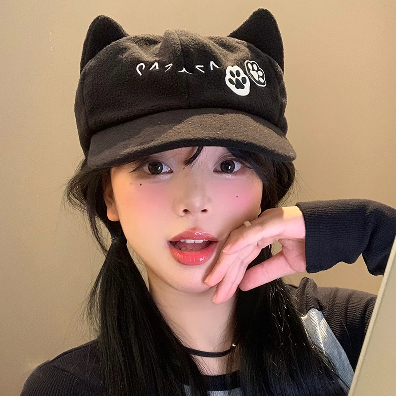 可爱猫耳朵棒球帽女日系二次元y2k鸭舌帽显脸小黑色亚文化帽子潮