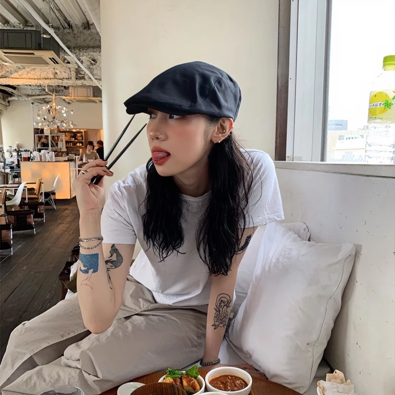 mona同款复古画家文艺贝雷帽男女街头潮短檐蹦迪土酷英伦前进帽子