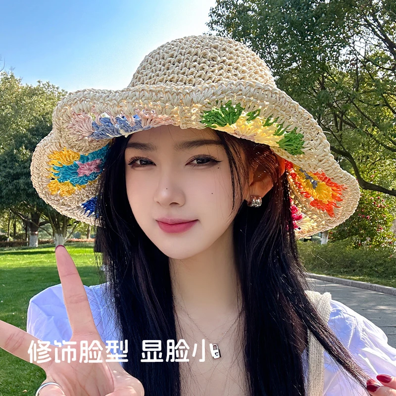 2024新款草帽女夏季防晒遮阳帽子大帽檐海边沙滩草编渔夫帽太阳帽