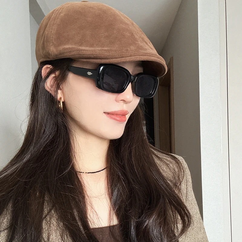 24秋冬复古时髦咖色前进帽高级感修脸贝雷帽英伦画家帽男女款帽子