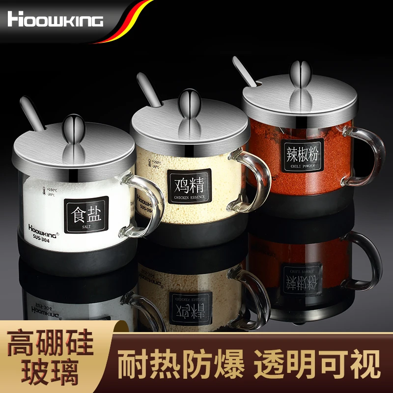 家用盐罐透明可视带盖高硼硅耐热防爆玻璃大容量调味瓶创意盐瓶