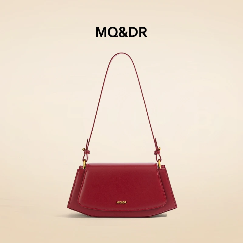 MQ&DR【初恋玫瑰】原创设计真皮腋下法棍包红色婚包时尚单肩斜挎