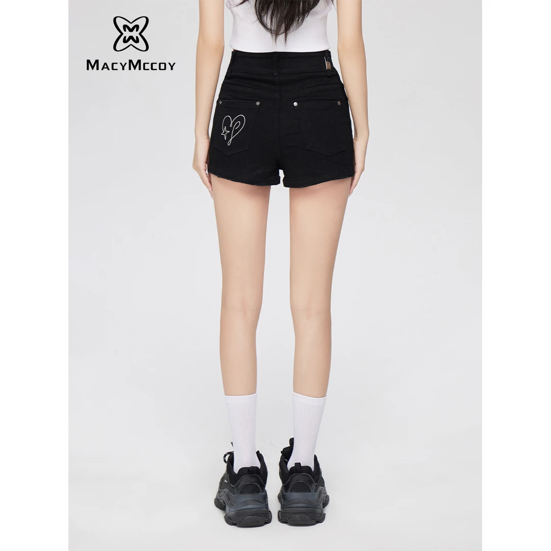 【熊小姐专享】 MacyMccoy高腰爱心牛仔短裤女夏季辣妹百搭款遮热裤