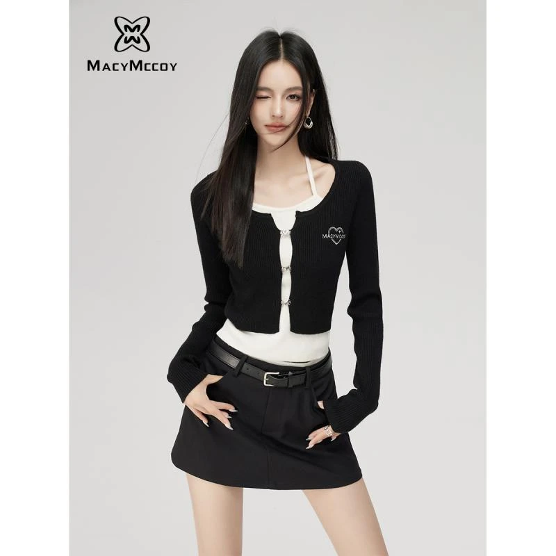 【毛毛专属】MacyMccoy假两件针织上衣女秋季新款爱心锁百搭针织衫