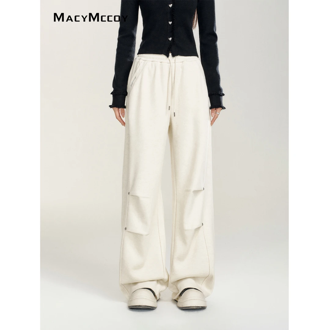 【毛毛专属】MacyMccoy褶皱加绒阔腿裤女2024冬季设计感软糯休闲裤