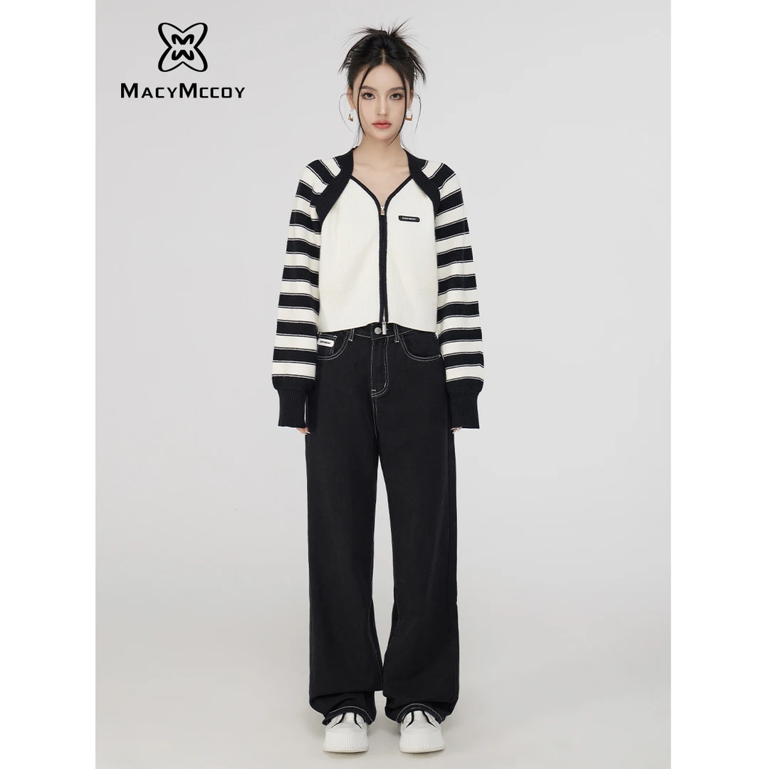 【毛毛专属】MacyMccoy爱心牛仔阔腿裤女秋日新款显瘦简约酷中高腰