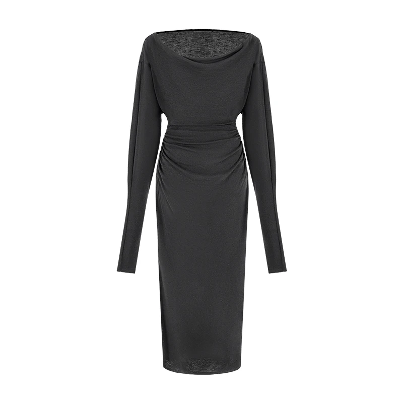 MAGGIE MA马婧设计师款优雅气质女人修身褶皱曼妙身姿连衣裙572D