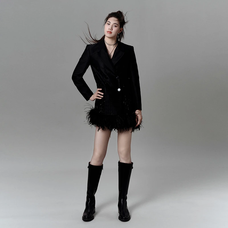 MAGGIE MA设计师款张雨霏同款轻奢时髦钉钻轻盈拼接西装外套480C