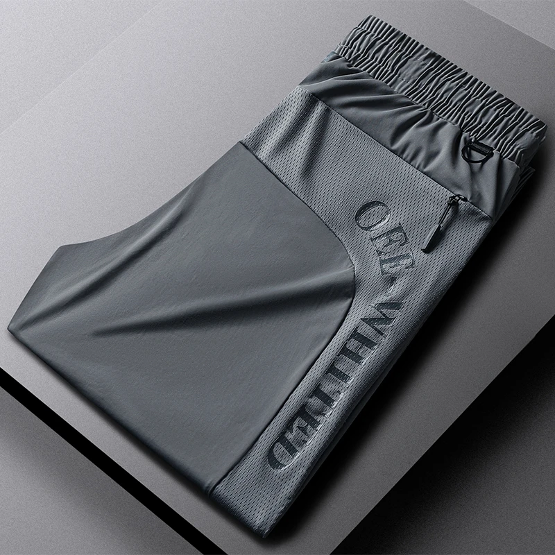 【化蝶专属】男女同款夏季大码高弹力冰丝裤网眼字母拼接速干长裤