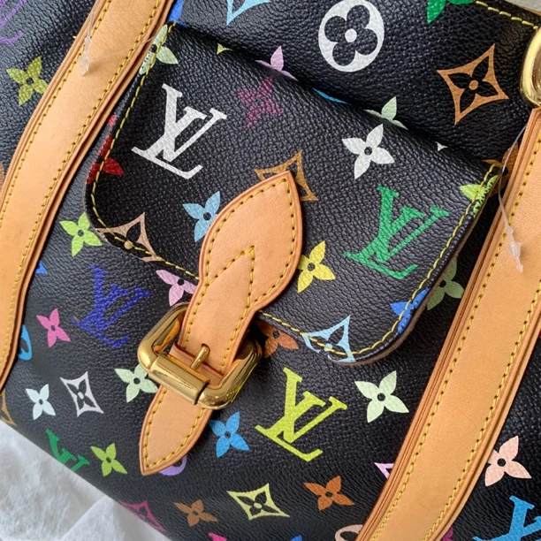 95新 LouisVuitton/路易威登 经典黑三彩单肩时尚手提托特包