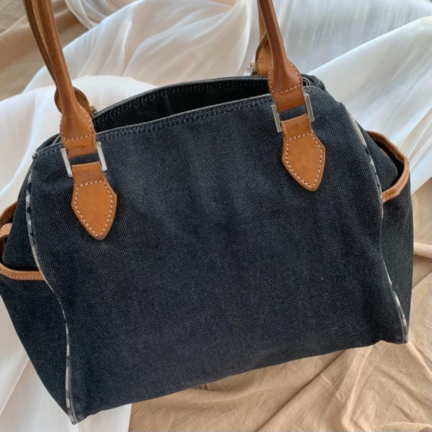 95新 BURBERRY/博柏利 手提牛仔布波士顿包