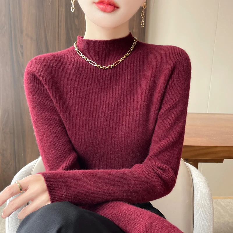 432 一线成衣打底衫半高领秋冬无缝抽条毛衣针织上衣打底气质女人