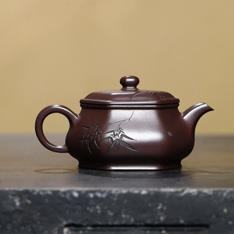 宜兴紫砂壶 江苏省名人 眭龙俊【六方明炉】原矿百目紫泥·330cc