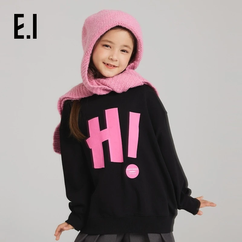 E.I童装女童印花卫衣秋装宽松休闲潮酷字母款上衣D8233655800A