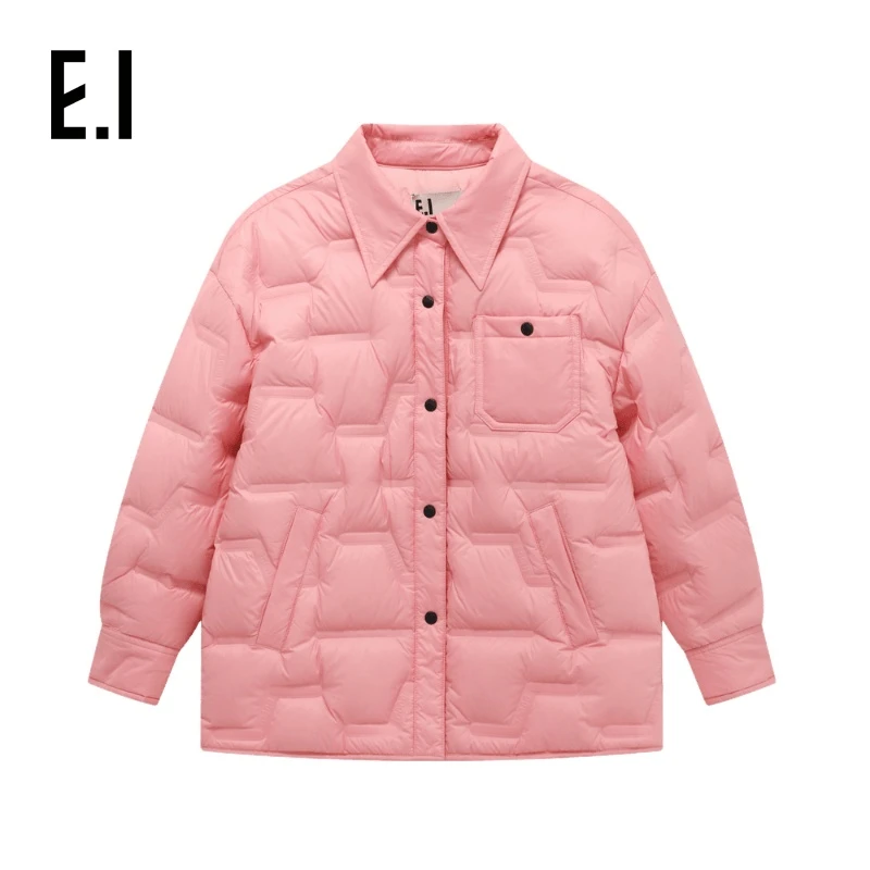 E.I童装儿童轻薄款羽绒服初冬新款衬衫领冬季短款外套D8233650884