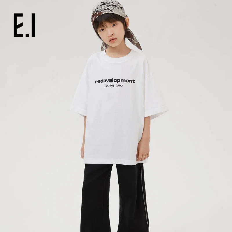 E.I童装儿童白色短袖T恤春装休闲字母亲子装D8241112037