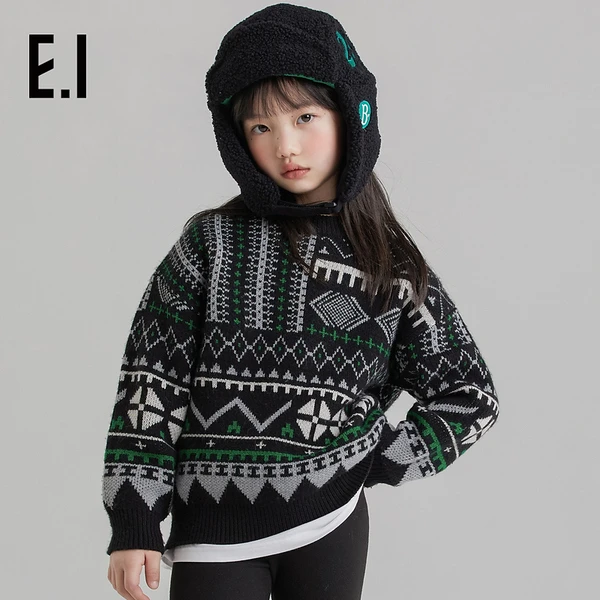 E.I秋冬保暖女孩针织毛衣套头款毛衫时尚多边形设计D8223656476