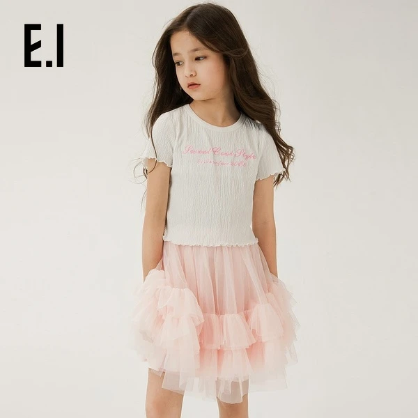 E.I童装女童短袖T恤夏装荷叶边短款上衣D8242662956
