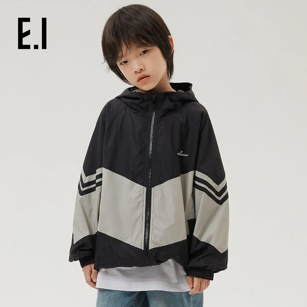 E.I撞色连帽款女童外套春装中大童拼色运动工装风上衣D8241105069