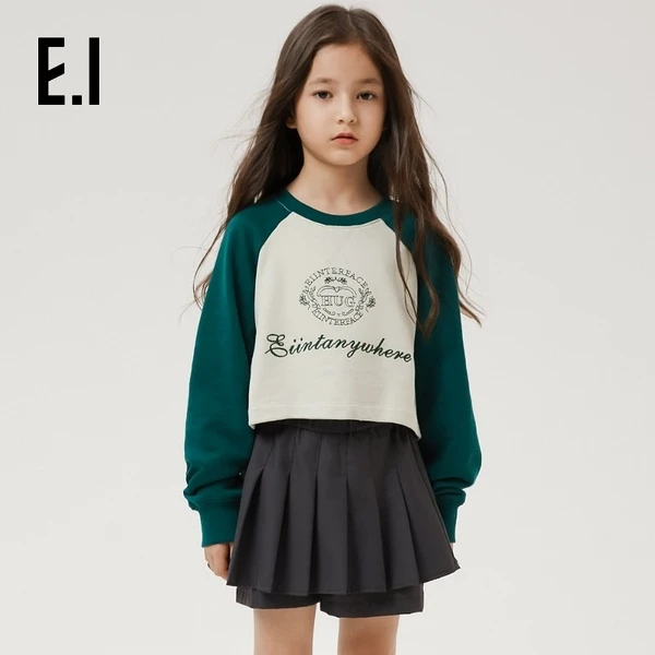 E.I童装女童短款卫衣春装复古插肩袖T恤D8241655848