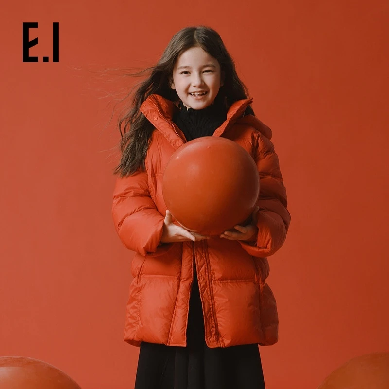 E.I童装女童中长款保暖羽绒服中大童红色喜庆过年服D8244650908
