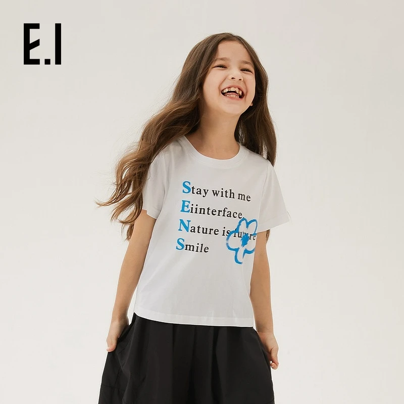 E.I童装女童短袖T恤字母印花夏装棉休闲上衣D8242662897