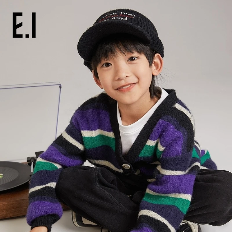 E.I冬季童装条纹儿童毛织开衫秋装柔软舒适毛衣中大童D8233107043