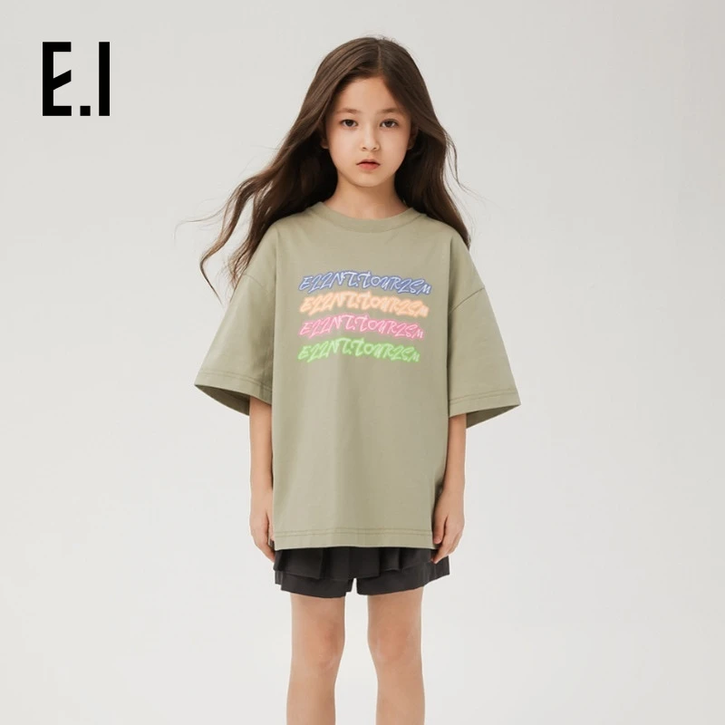 E.I亲子中大童短袖T恤重磅宽松休闲纯棉上衣D8242112123