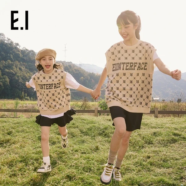 E.I儿童春装新款男女童马甲背心中大童字母印花亲子装D8231013419